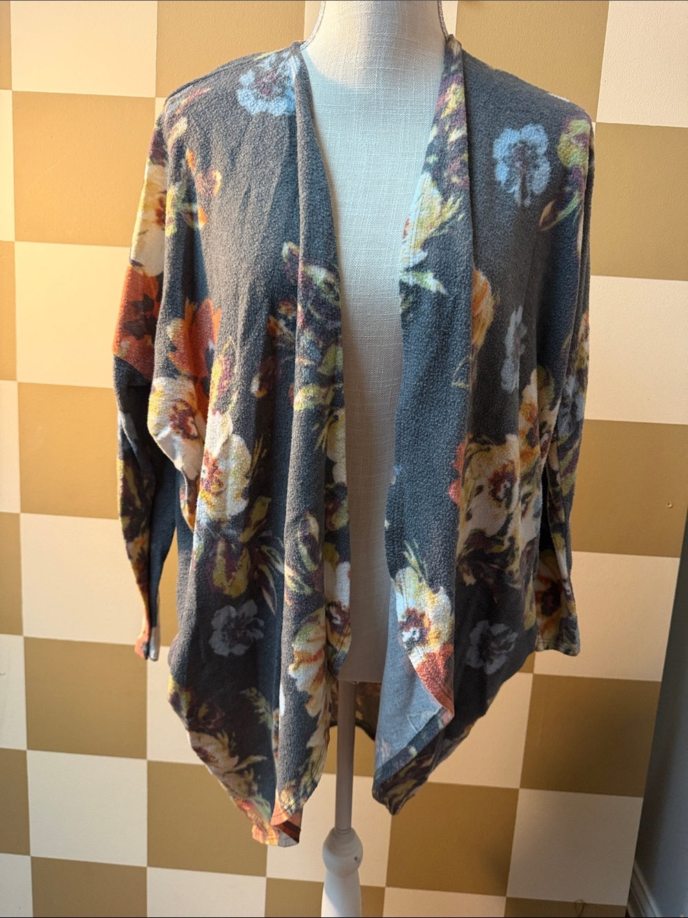 Women's Floral Open-Front Cardigan Sweater - Charcoal Floral